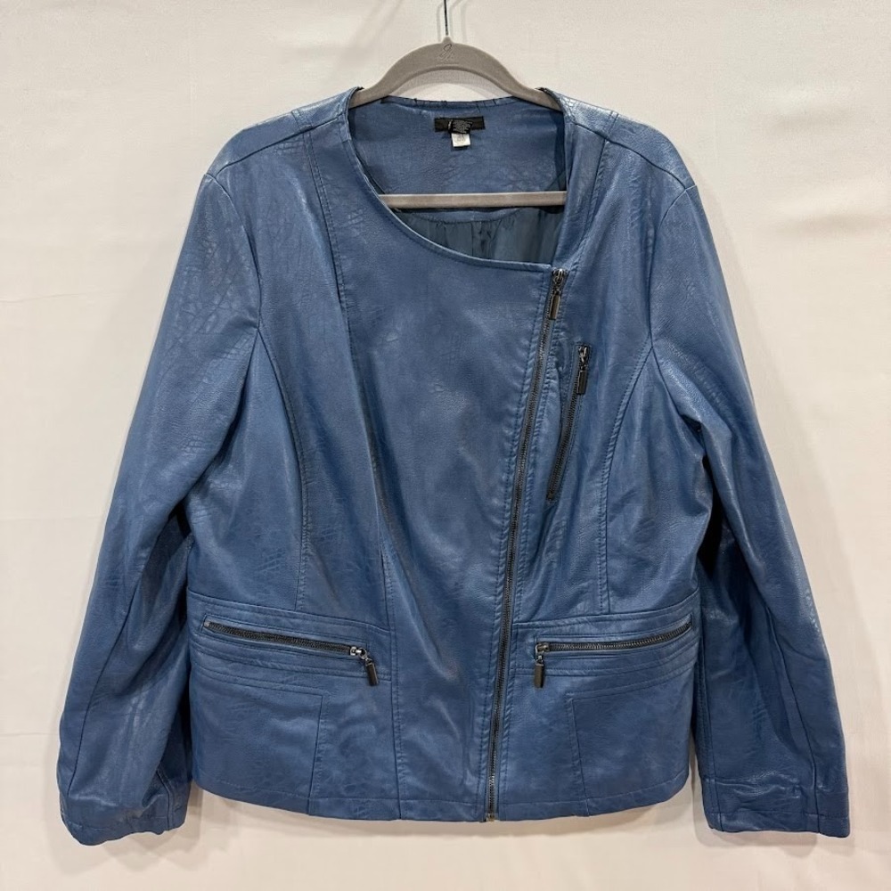 Alfani Women's XXL Jacket Blue Reptile Faux Leather Full-Zip Asymmetrical